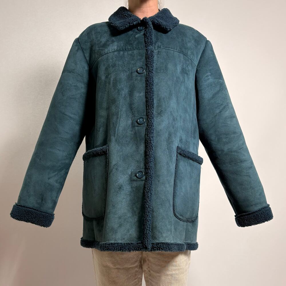Vintage Jones New York Blue Faux Shearling Coat - Size XL - Picture 6 of 9